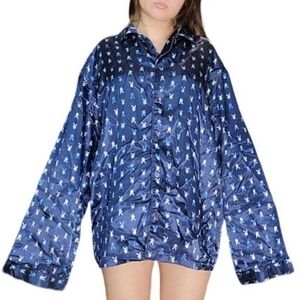 Playboy underwear silky dark blue playboy button up oversized shirt size xl
